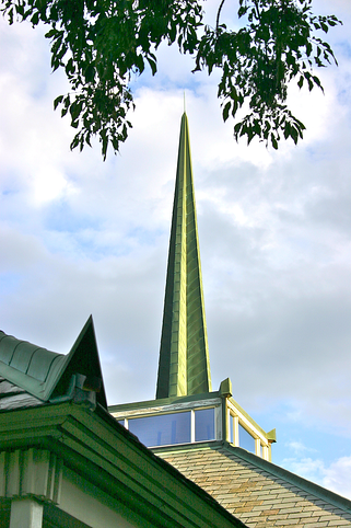 Copper gutters and spire