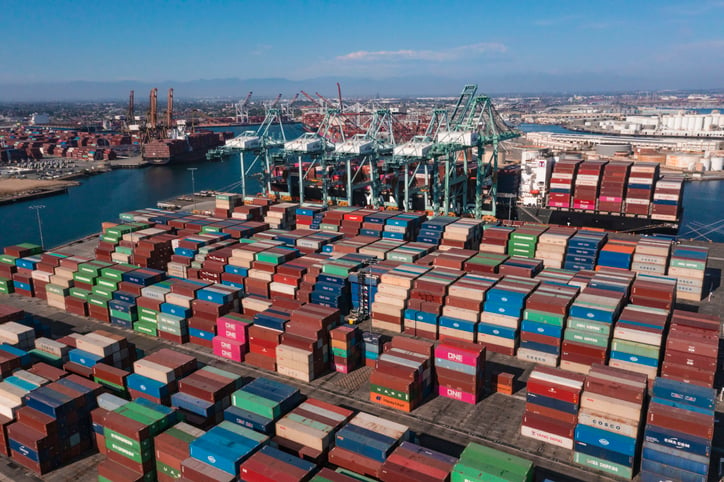 Crowded California Shipping Port iStock-1351436424